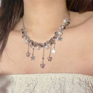 Faux Star Necklace Beaded Pearl