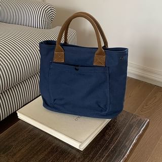 Contrast Bag Strap Tote Canvas