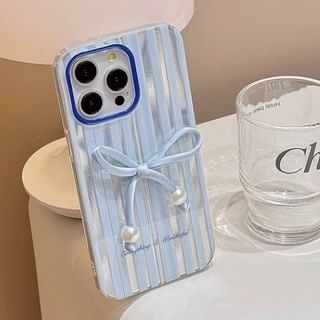 Faux Pearl Phone / Bow Case Set Adhesive Decoration Striped