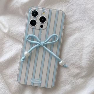 Faux Pearl Phone / Bow Case Set Adhesive Decoration Striped