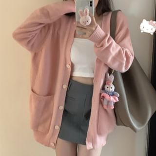 Simple V-Neck Solid Knit Cardigan