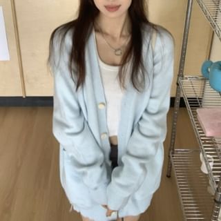 Simple V-Neck Solid Knit Cardigan