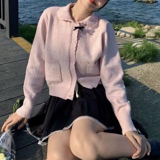 Collared Frill Trim Crop Knit Jacket