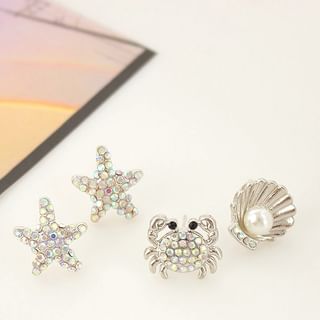 Crab Pearl Alloy Rhinestone Earring Shell / Stud Starfish Faux