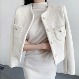 Long Sleeve Round Neck Tweed Cropped Jacket