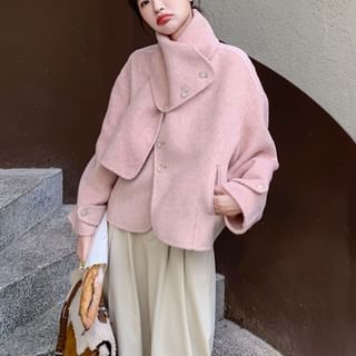 Turtleneck Asymmetrical Button-Up Blazer