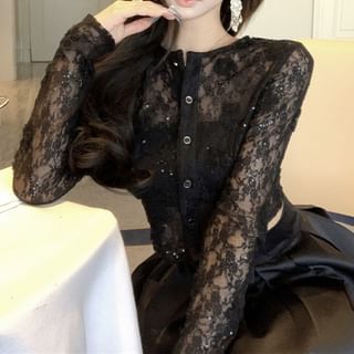 Lace Crop Top with A-Line Maxi Skirt Set