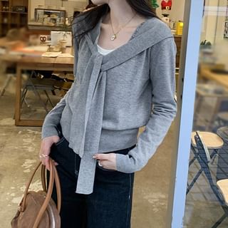 Plain V-Neck Mock Two-Piece Button Front Cardigan