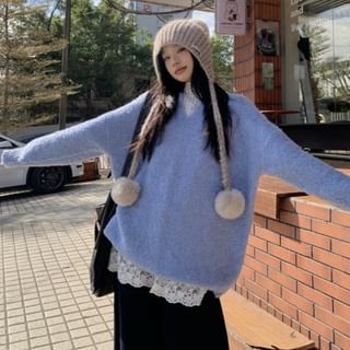 Sweater with Mock Neck Lace Top