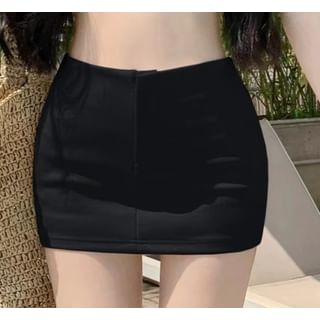 Skirt Mini Waist Plain High Pencil