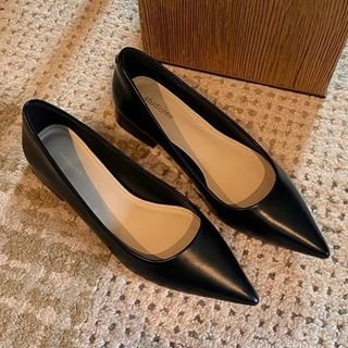 Plain Heel Pointed Chunky Pumps Faux Leather Toe