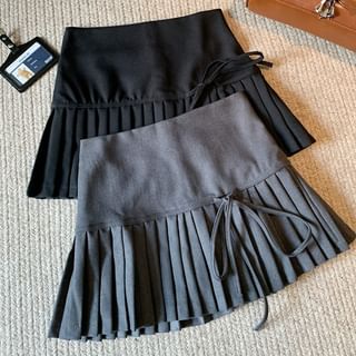 Plain Pleated A-Line Waist Mini Bow High Skirt Accent