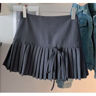 Plain Pleated A-Line Waist Mini Bow High Skirt Accent