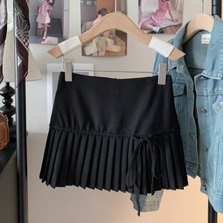 Plain Pleated A-Line Waist Mini Bow High Skirt Accent