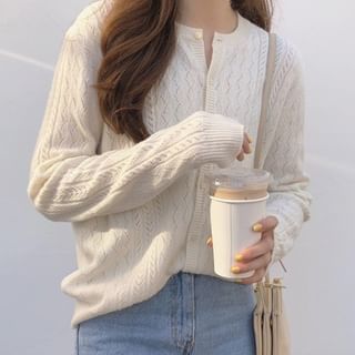 Long Sleeve Pointelle Lightweight Cardigan - Plain