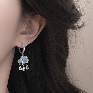 Cloud Hoop Drop Rhinestone On Clip Earring /