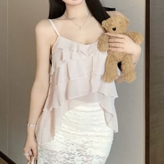 Plain Cami Asymmetrical Top Ruffle