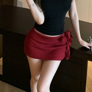 Neck Detail Flower Low Halter Plain Skirt Pencil Mini Mock Top / Waist