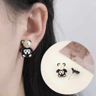Bear Stud / Earring Pearl Faux Clip On