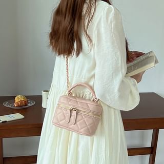 Faux Quilted Bag Crossbody Plain Zip Leather