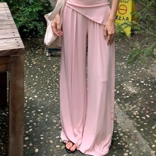 Leg Wide Tube Plain Top Waist Strapless Drawstring Pants /