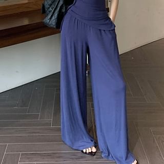 Leg Wide Tube Plain Top Waist Strapless Drawstring Pants /