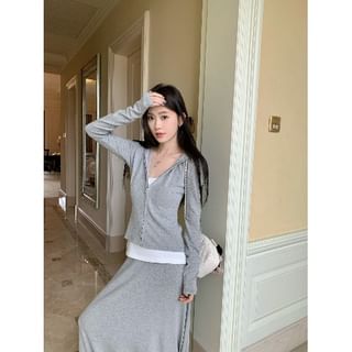 Zip-Up Hoodie with High-Rise Maxi Flared Skirt