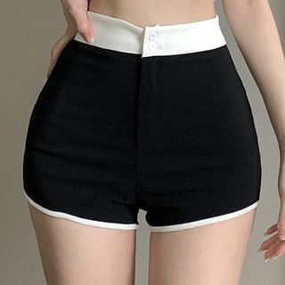 Hot Plain / Crop Neck Waist Contrast Short-Sleeve T-Shirt Scoop Trim High Pants