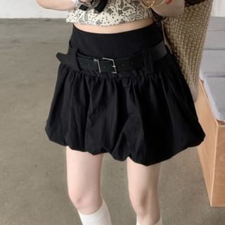 Mini Plain Waist Belt Skirt Paperbag + Set: High