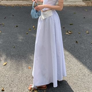 A-Line Neckline Waist Top Crop Cutout Mock High Sweetheart / Striped Skirt Two-Piece Maxi Camisole