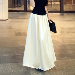 Short-Sleeve Maxi Top Asymmetrical Skirt Tone Two A-Line High / Waist
