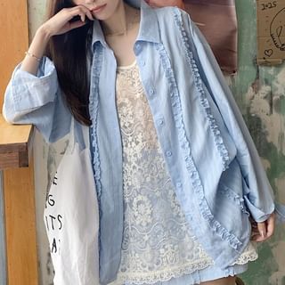 Frill Collared Shirt with Shorts and Tank