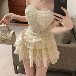 Strapless Lace Tube Top with Tiered Skort