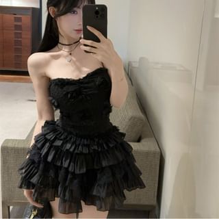Strapless Lace Tube Top with Tiered Skort