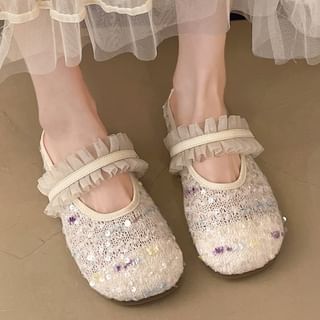 Round Toe Mary Sequin Jane Mules Mesh