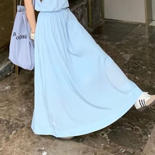 Halter Crop Top with Elastic Waist Maxi Skirt