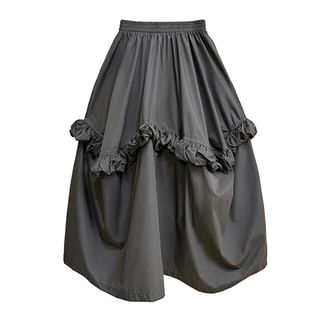 Collared Crop Blouse with Ruffle Hem and High-Rise Midi Skirt