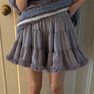 Frill Trim Mini A-Line Skirt with High Rise