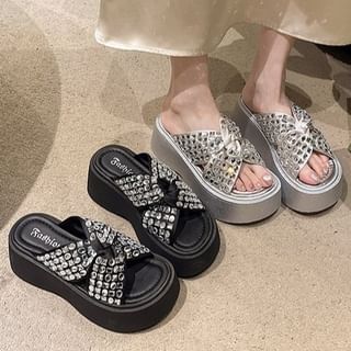 Sandals Strap Rhinestone Platform Cross