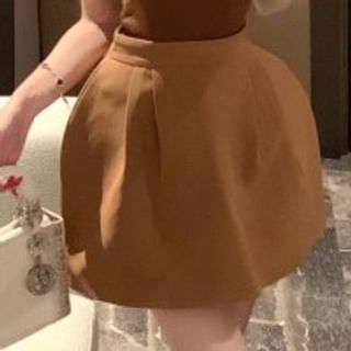 Off-Shoulder Ribbed Knit Sleeveless Top with High-Waist Solid Flared Mini Skirt