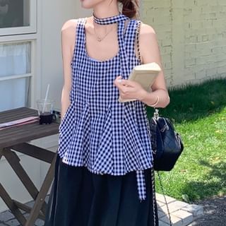 Scoop Neck Plaid Camisole & Midi Skirt Duo