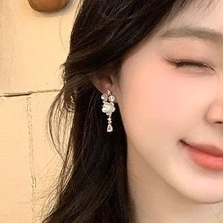 Earring Alloy Rhinestone Drop Floral