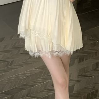 Accordion-Pleated Lace Tank & Flowy Mini A-Line Skirt Set