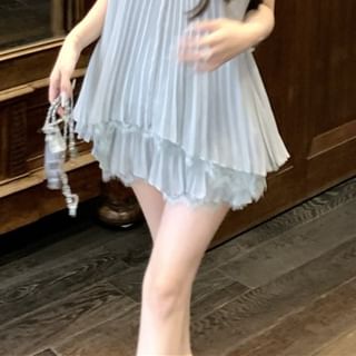 Accordion-Pleated Lace Tank & Flowy Mini A-Line Skirt Set