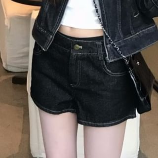 Collar Denim Zip Jacket / Mid Waist Loose Fit Jeans / Denim Shorts