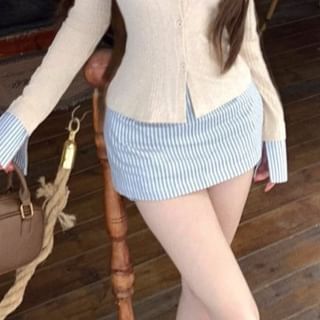 Striped Mock Two-Piece Top & Pencil Skirt