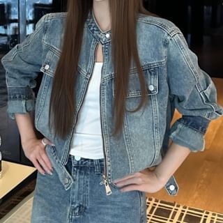 Washed Denim Jacket & Mini A-Line Skirt