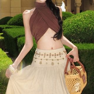Mock Neck Crop Top & Maxi A-Line Skirt