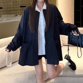 Long-Sleeve Plain Lace Trim Shirt & Trench Jacket