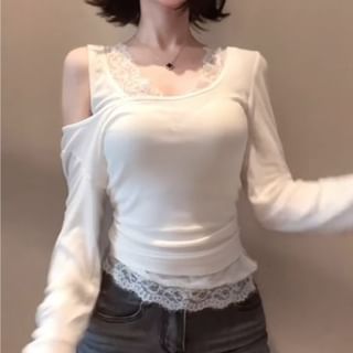 Long Sleeve Cold Shoulder Lace Panel Top